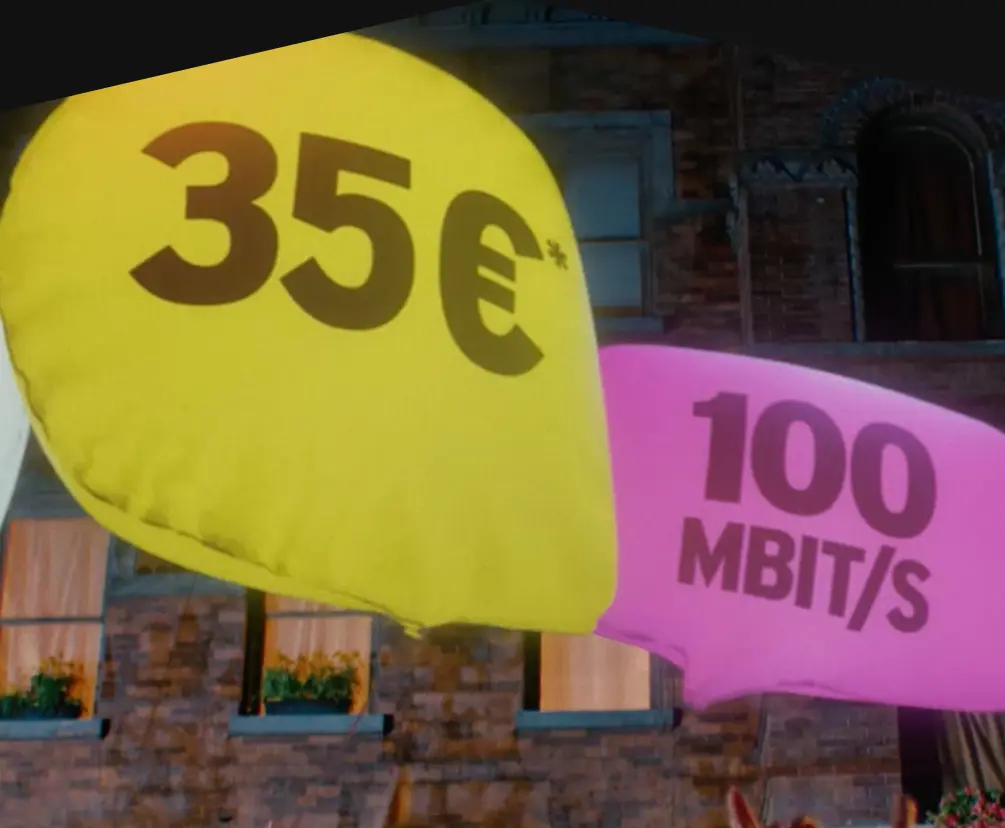 Bild von Luftballons mit Schrift: 100 Mbit/s, 35 €